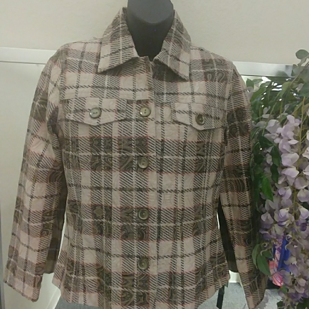Analogy Petite Khaki Plaid Jacket